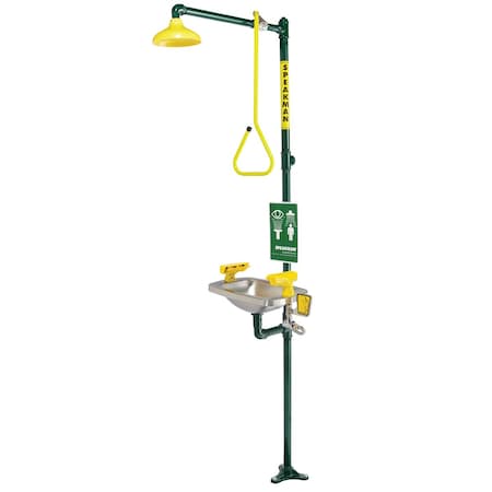 Speakman Emergency Shower Combination, 93.75 H, Stainless Steel Bowl, Green SE-603